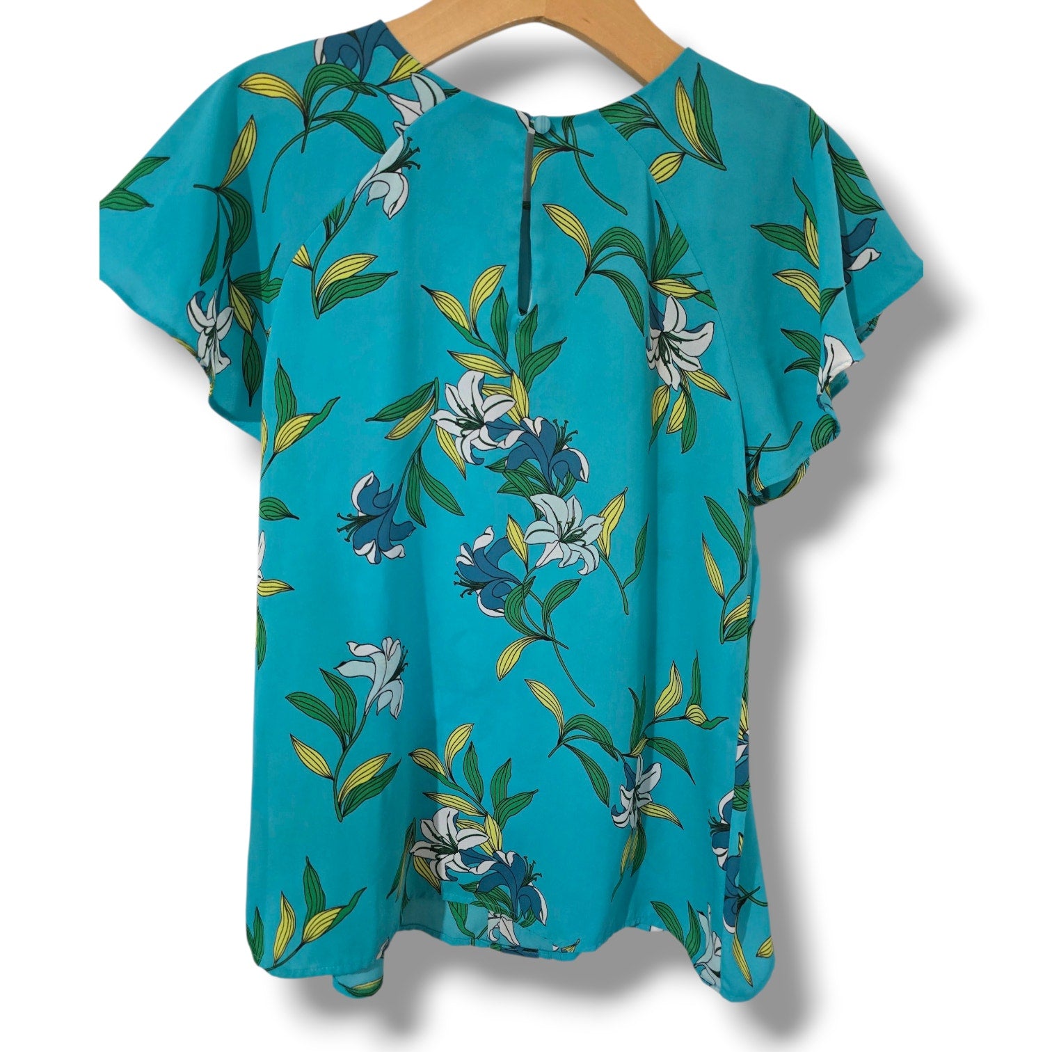 Worthington Petite Women’s Teal Floral Flutter Sleeve Blouse – Size PS