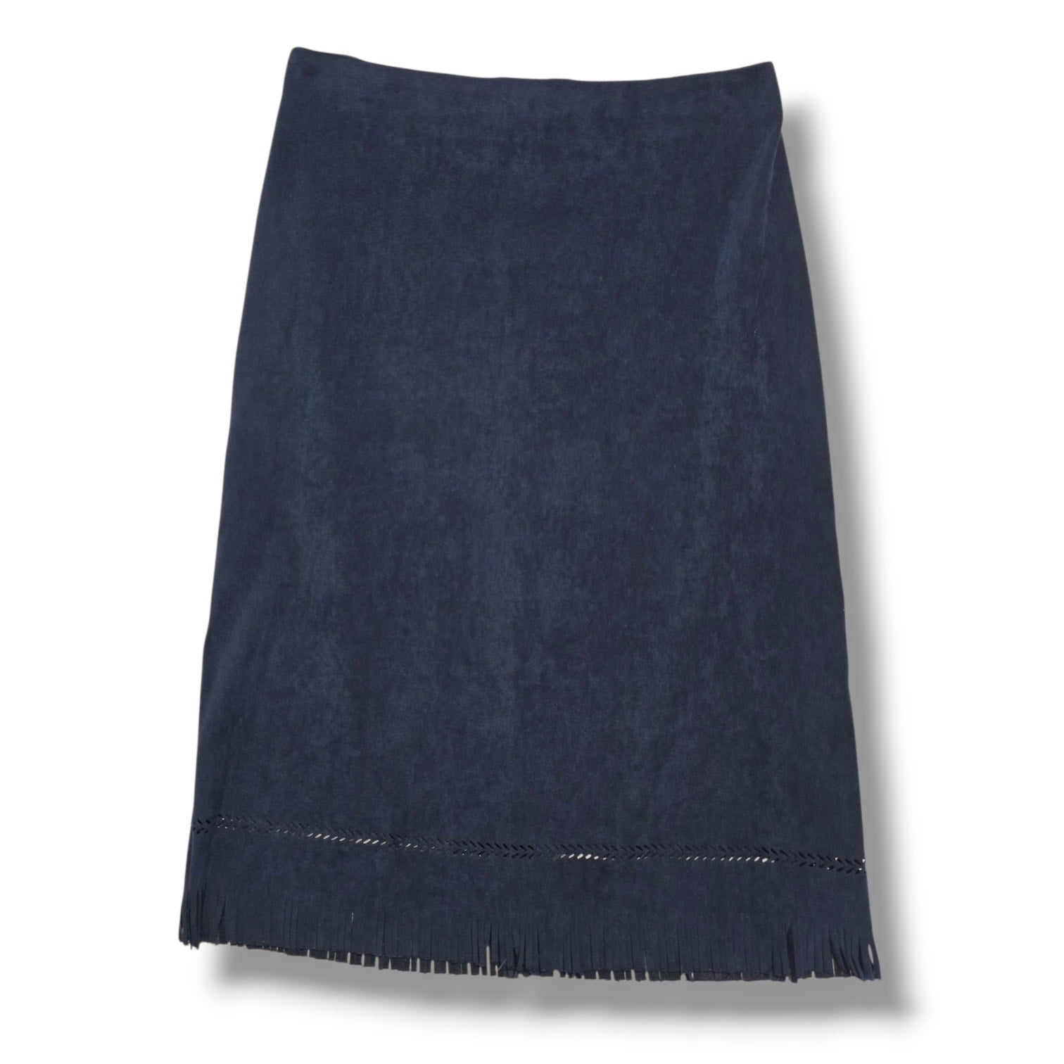 To The Max! Women's Blue Faux Suede Fringe Midi Skirt Size 3