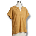 Matty M Women's Large Tan Textured 100% Cotton Split V-Neck Blouse Top