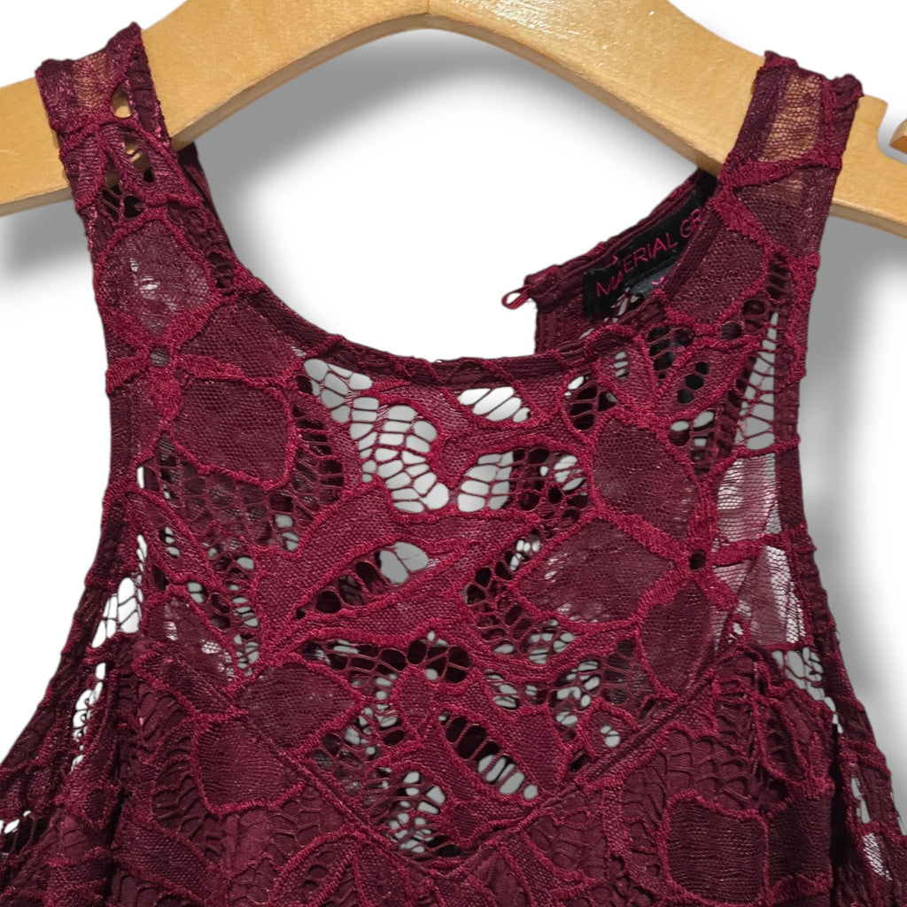 Madonna Material Girl Women’s Burgundy Lace Sleeveless Fit & Flare Dress Medium