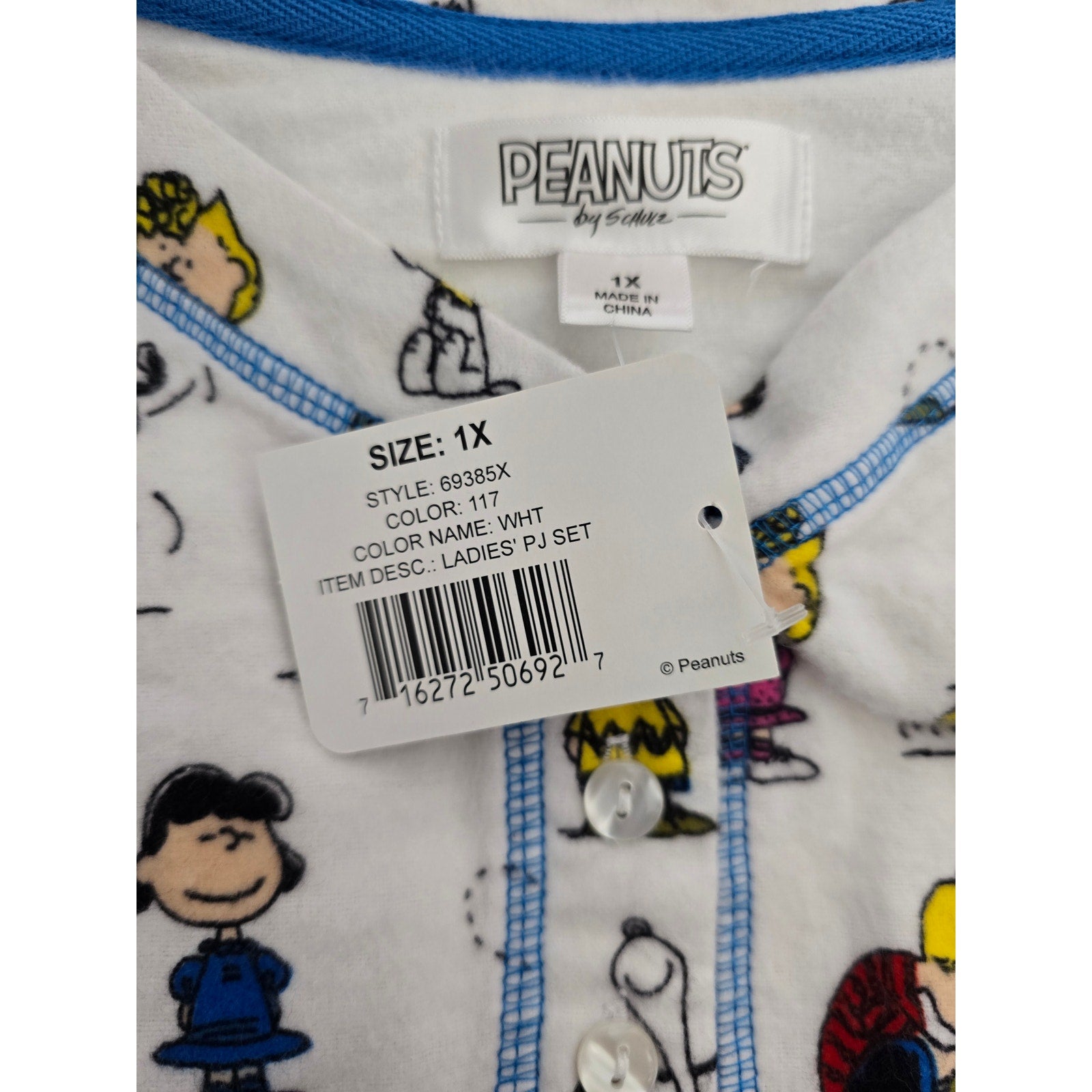 Peanuts by Schulz women's Plus Size White Character Print Henley PJ Sleep Shirt