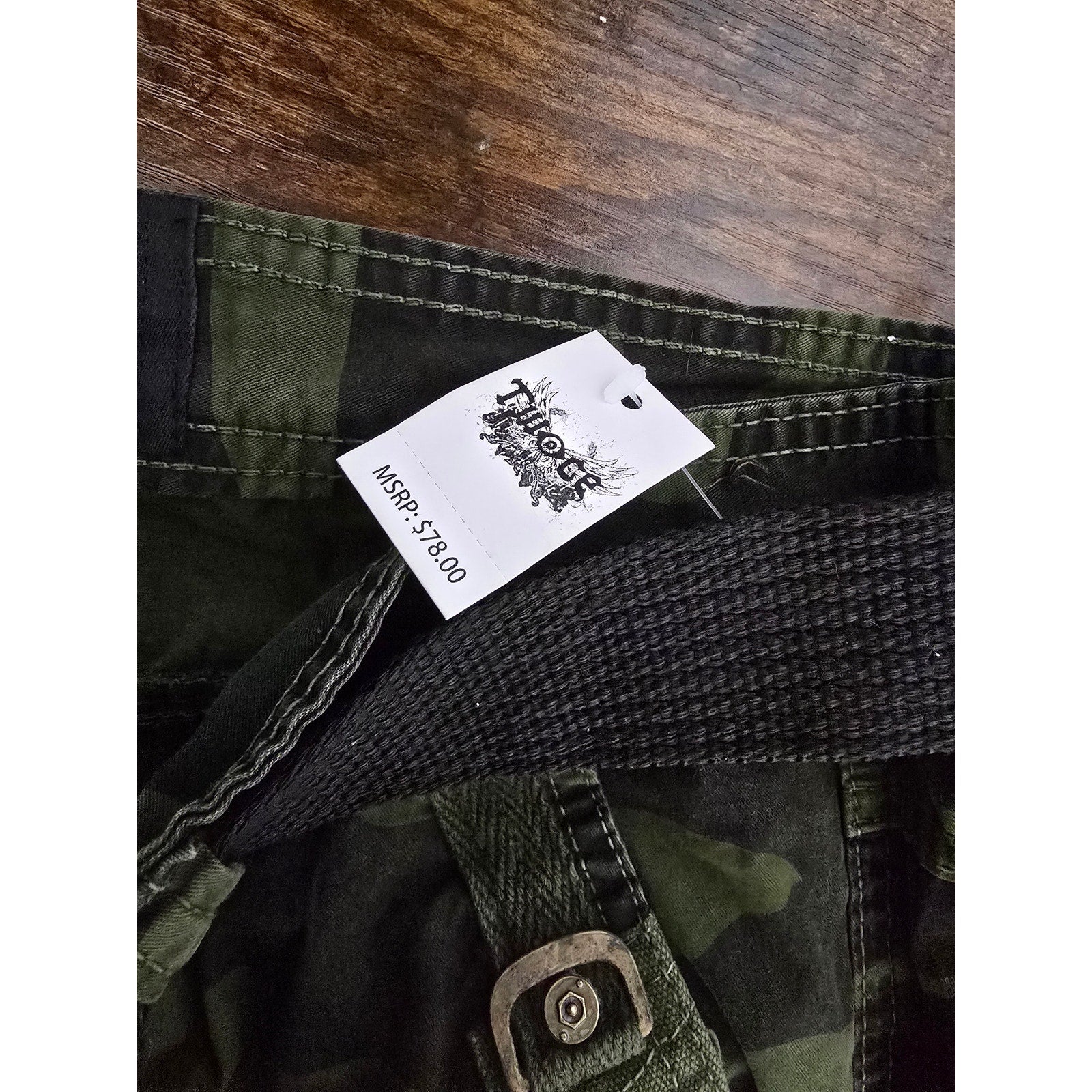Twoce Men's Size 38 Green Camo Belted Heavyweight Cargo Shorts NWT
