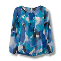 East 5th Women's Blue Watercolor Abstract Chiffon Blouse Size Medium