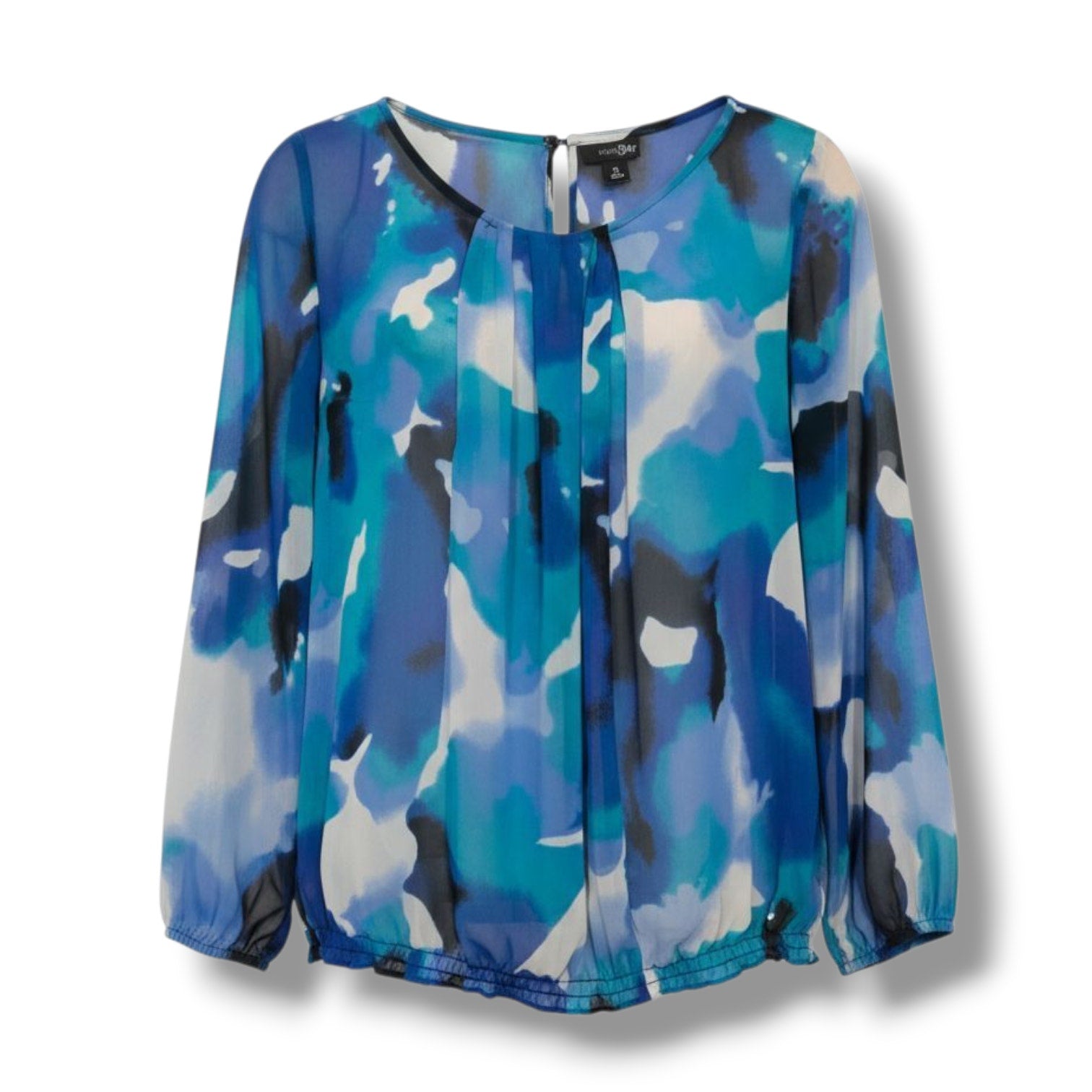 East 5th Women's Blue Watercolor Abstract Chiffon Blouse Size Medium