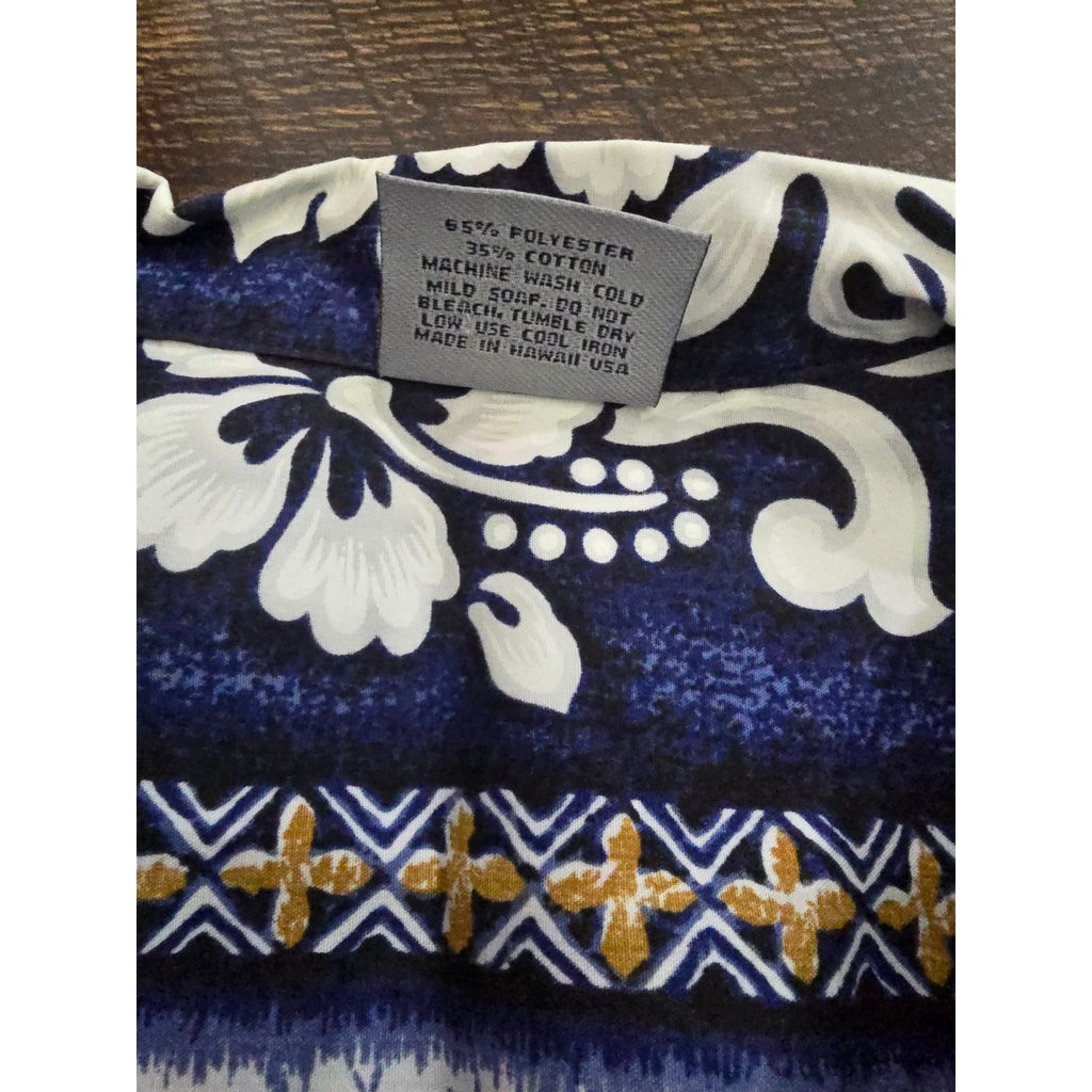 Vintage Royal Creations Hawaii Hawaiian Shirt Men XL Blue Floral Tribal Made USA