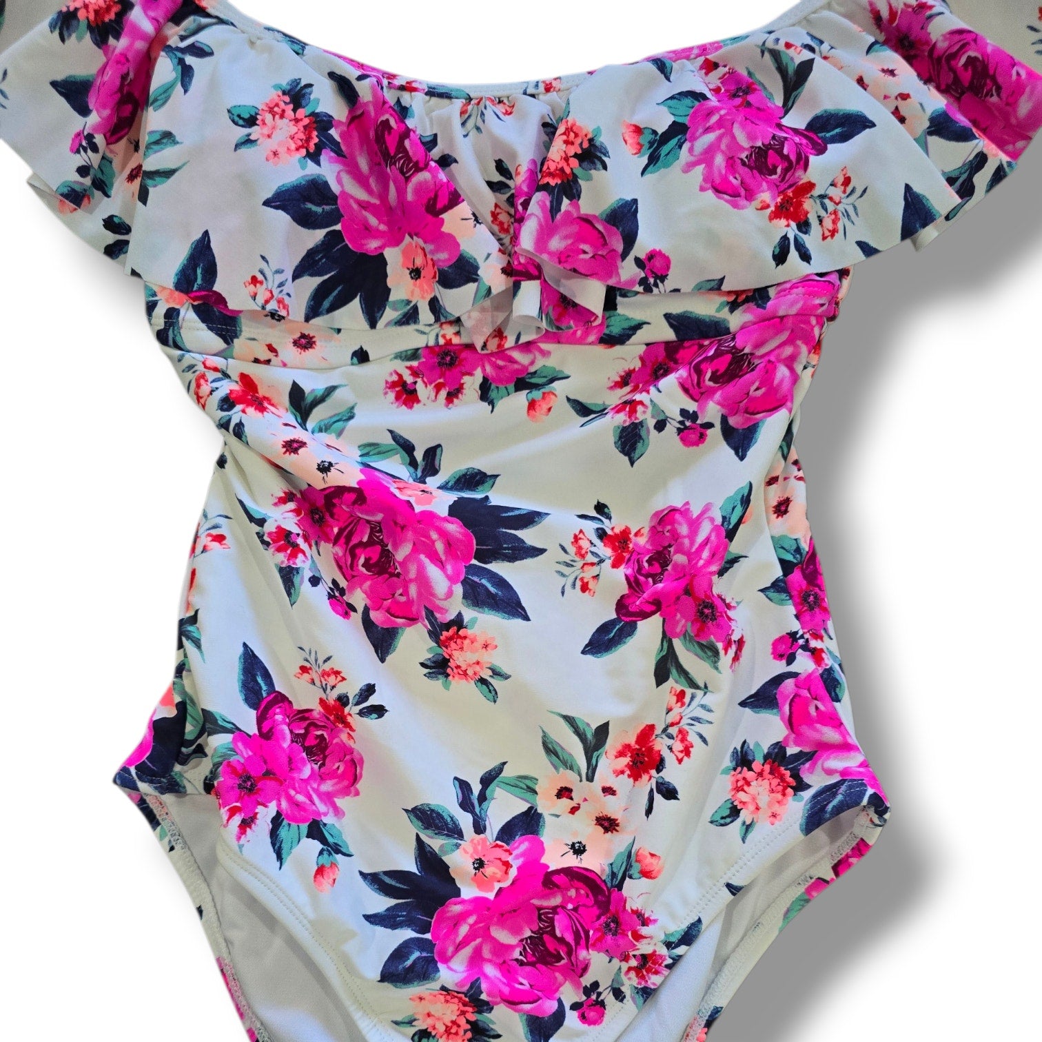 Arizona Jean Co Women’s Off-Shoulder Ruffle Floral One-Piece Swimsuit Size Small