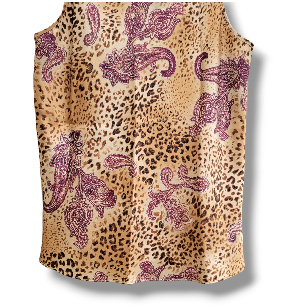 California Dynasty Women’s Paisley & Leopard Print Sleeveless Blouse Size Large