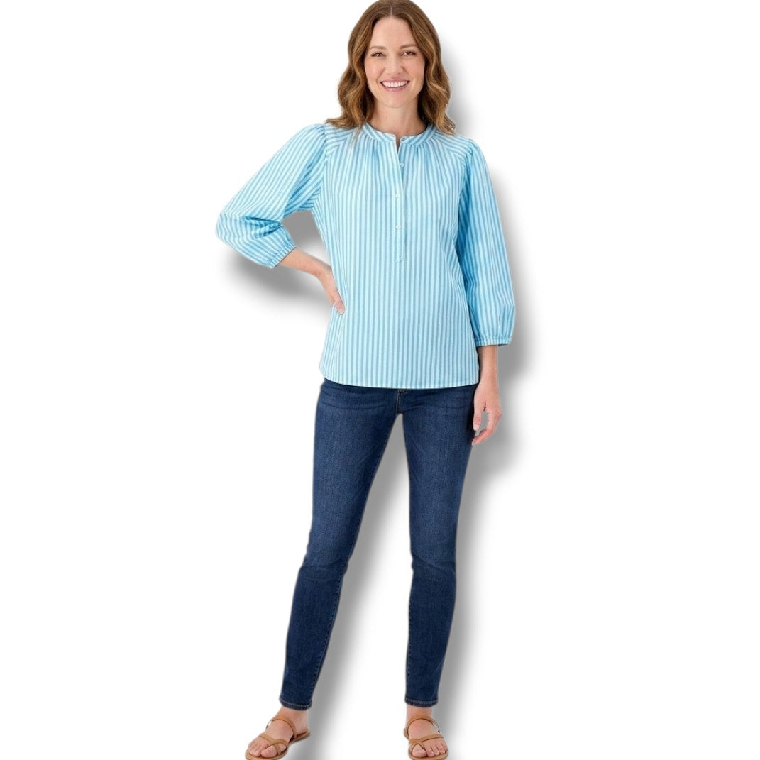 A New Day Women’s Blue & White Striped Balloon Sleeve Blouse