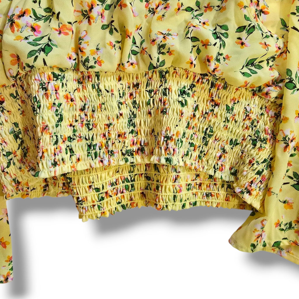 For the Republic Women’s Yellow Floral Long Sleeve Wrap Smocked small Blouse