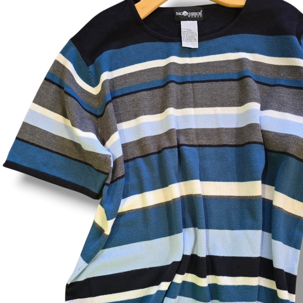 Sag Harbor Woman Striped Short Sleeve Knit Sweater