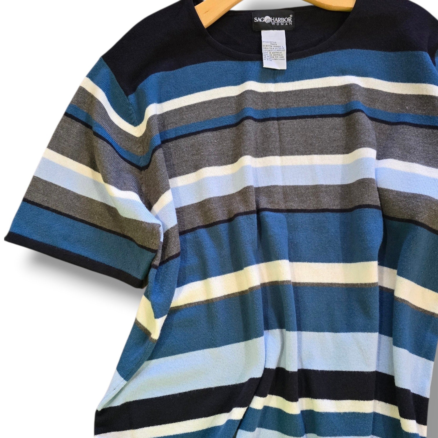 Sag Harbor Woman Striped Short Sleeve Knit Sweater
