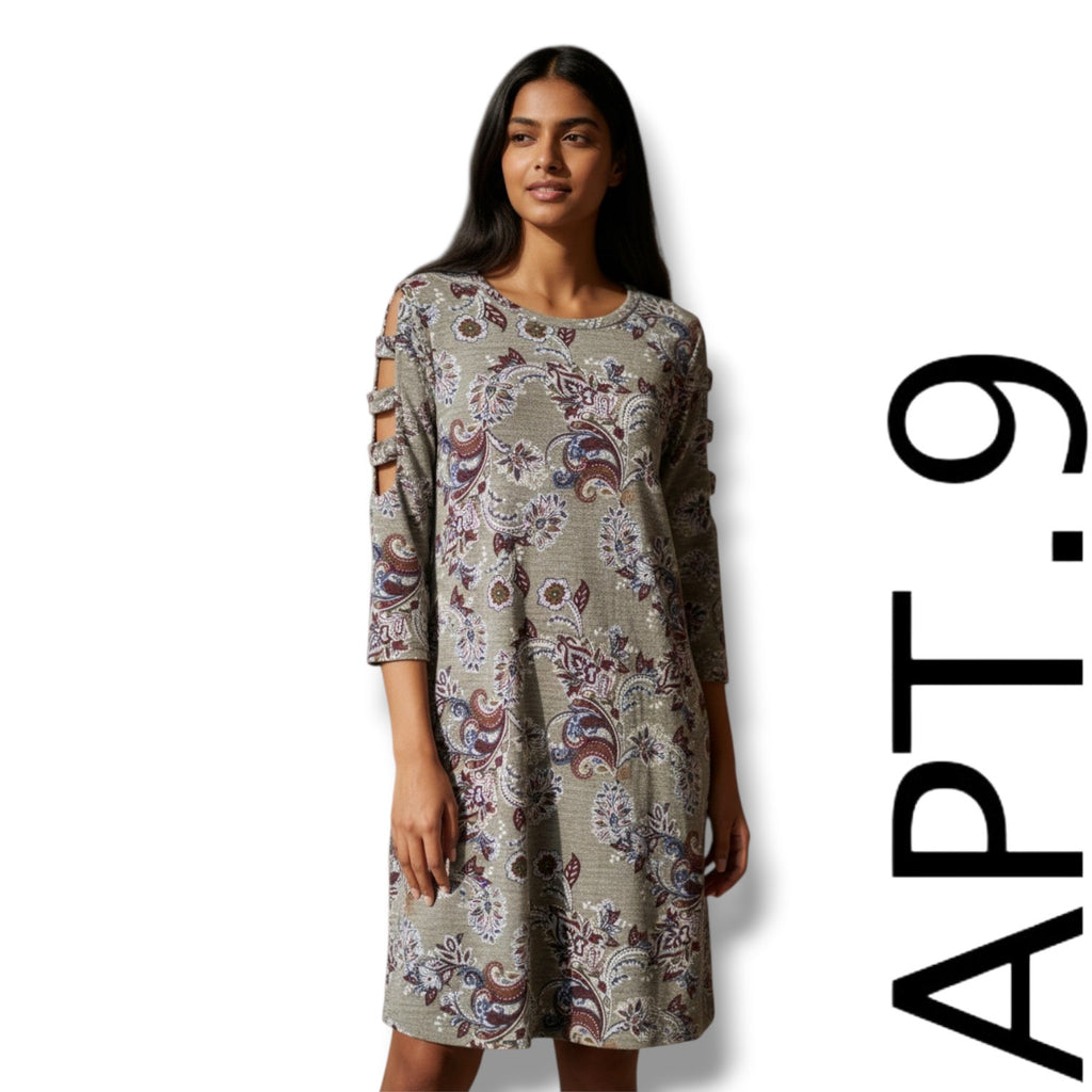 Apt 9 Women’s Small Paisley Swing Dress Lattice Sleeve Boho Chic