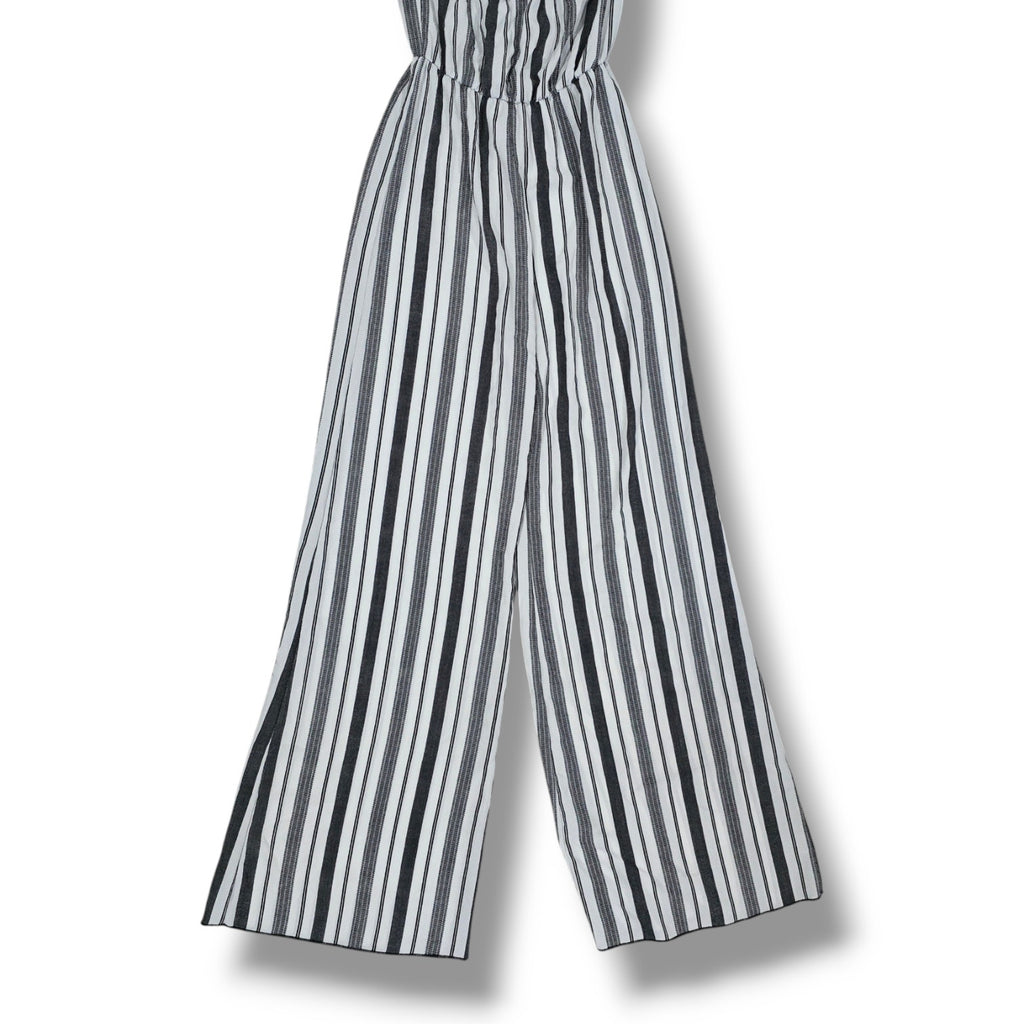 Lani Women’s Black & White Striped Strapless Wide-Leg Jumpsuit – Size Small
