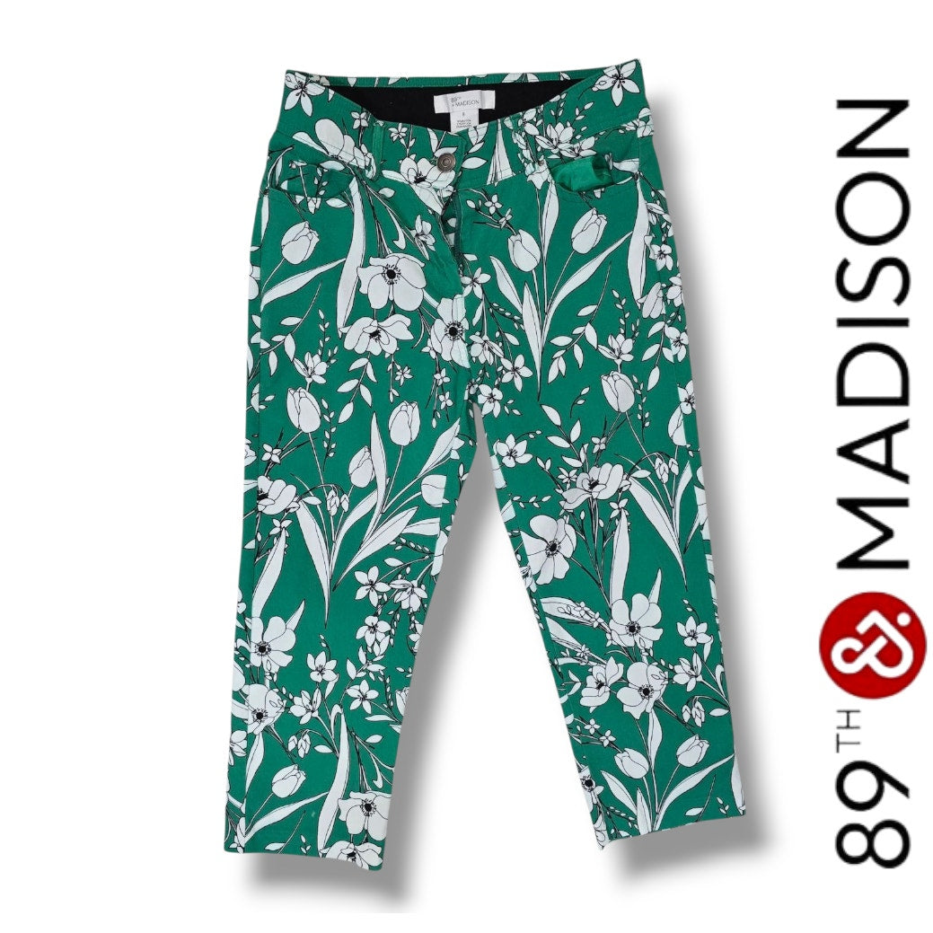 89th & Madison Women’s Green Floral Print Capri Pants – Size 8
