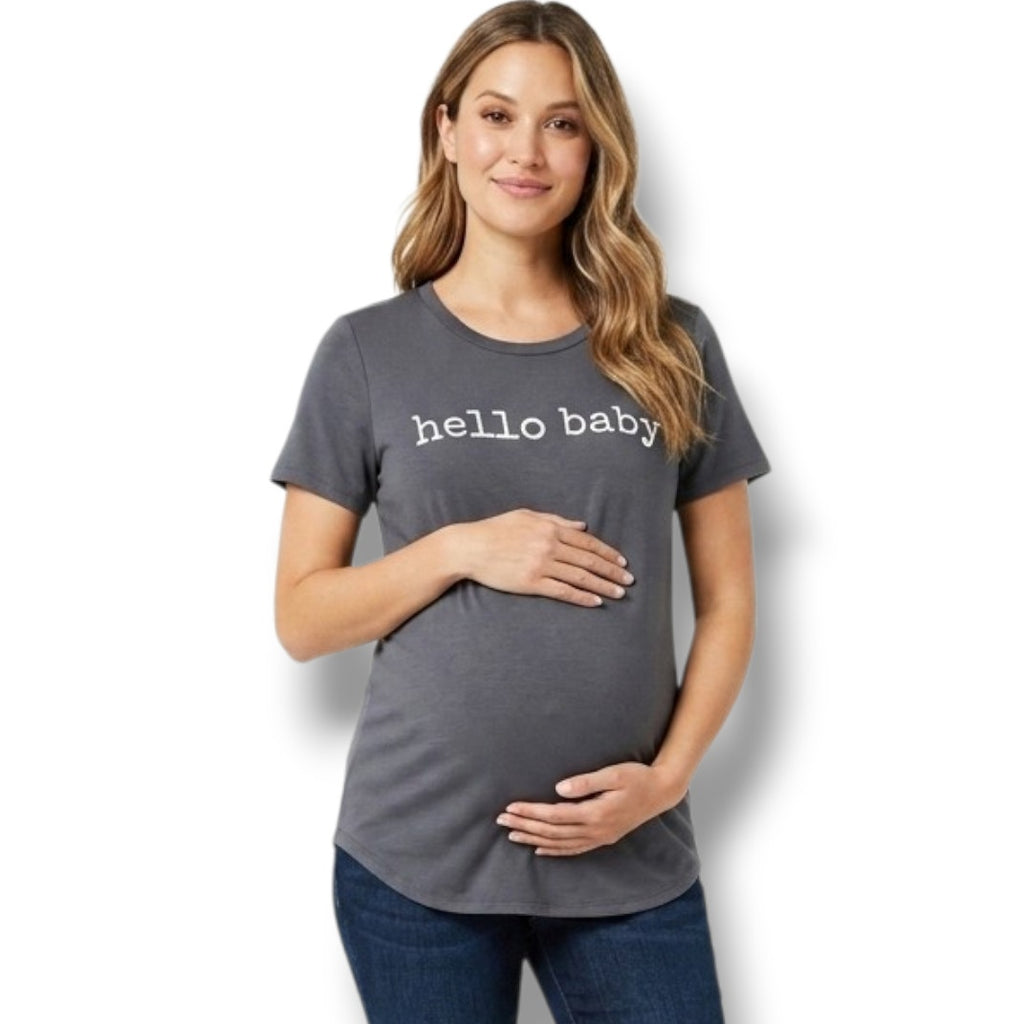 Isabel Maternity by Ingrid & Isabel Gray “Hello Baby” Womens XS Short Sleeve Top
