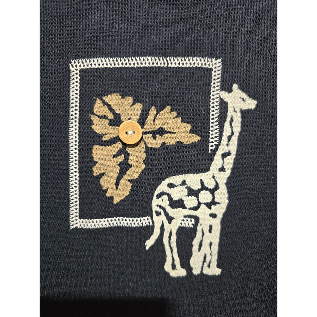 Key-Wear Women's XL Black Giraffe Embroidered Maxi T-Shirt Dress Short Sleeve