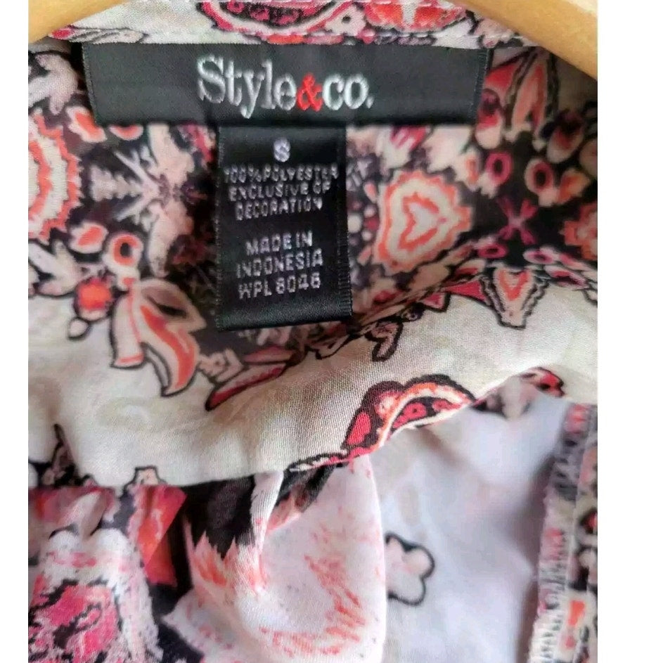 Style & Co Women’s Floral Semi-Sheer Button Front Blouse - Small
