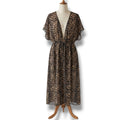 Sheer women's Leopard Print Open-Front Maxi Duster Kimono