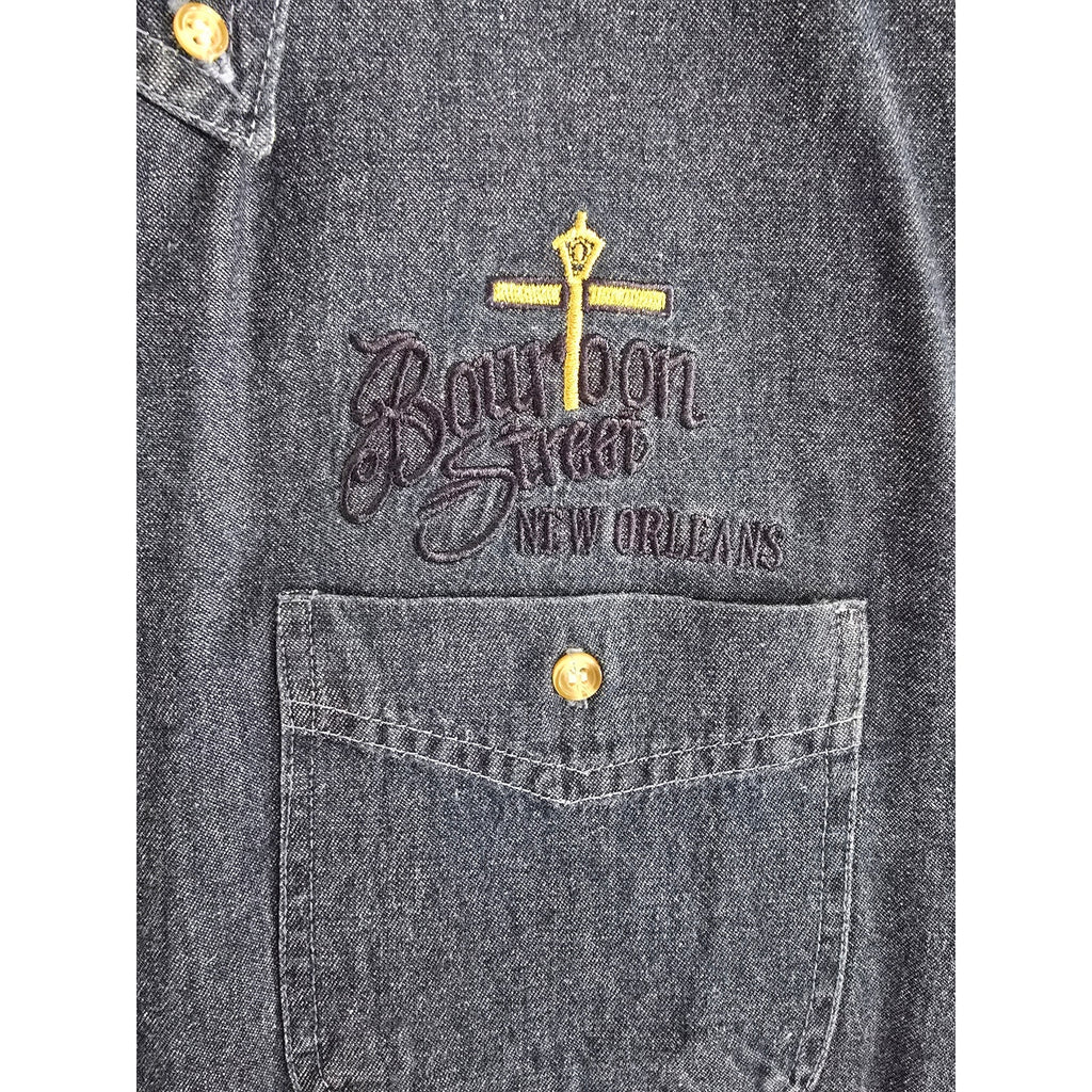 Vintage Bourbon Street New Orleans Men’s Embroidered Button Down denim shirt
