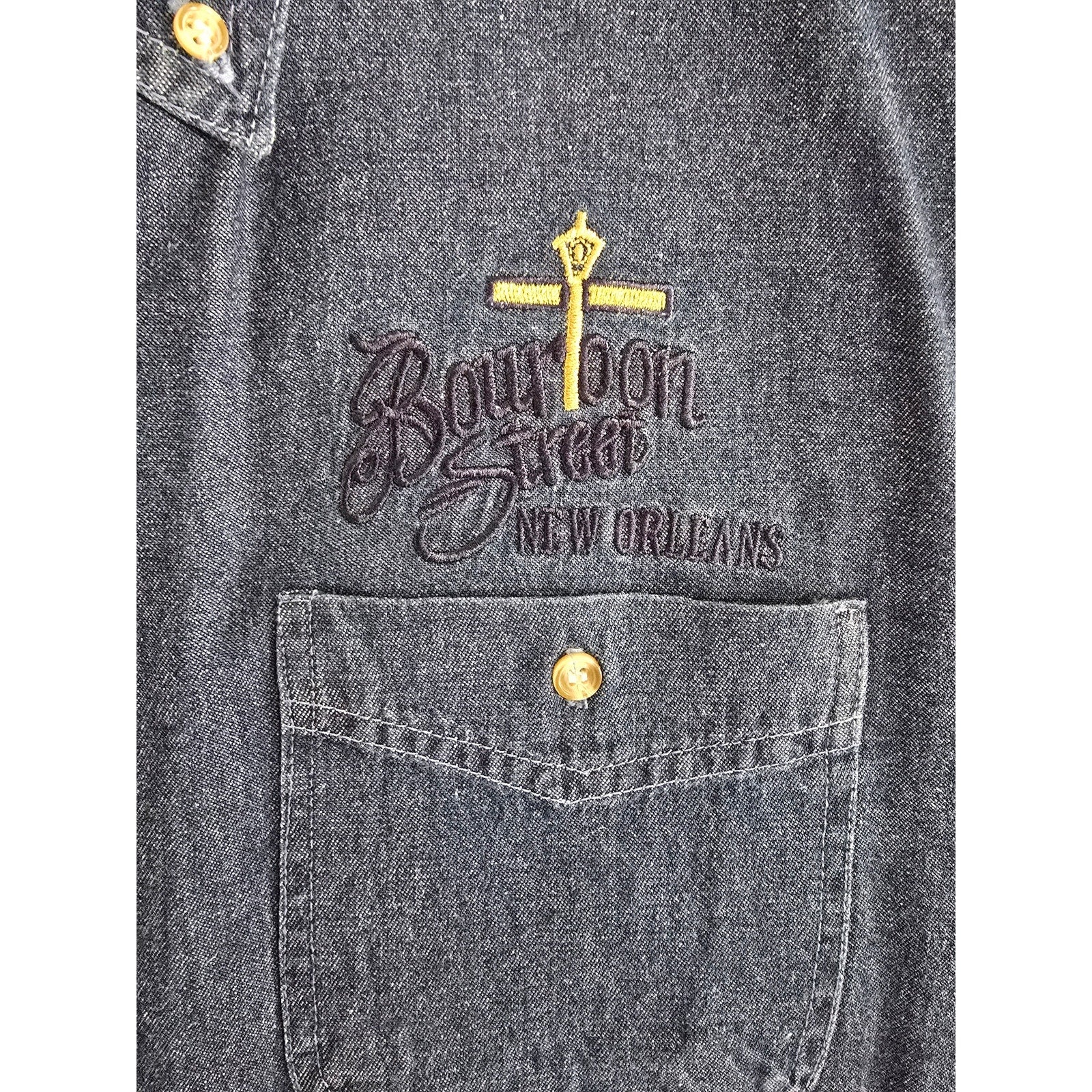 Vintage Bourbon Street New Orleans Men’s Embroidered Button Down denim shirt