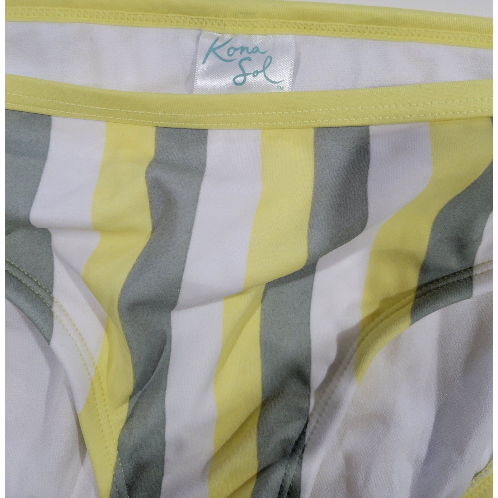 Kona Sol Women’s Yellow Gray White Striped Hipster Bikini Bottom NWOT 2x