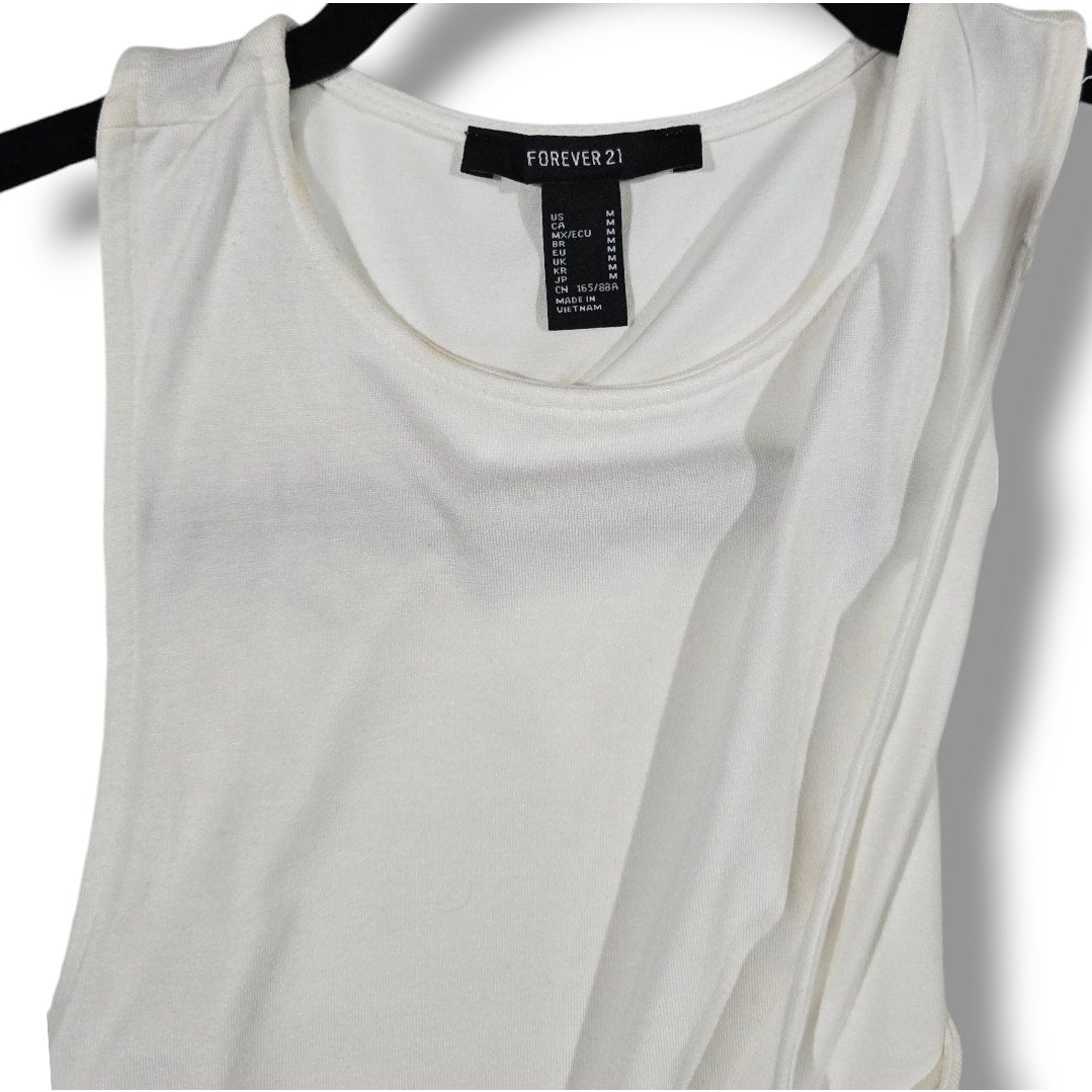 Forever 21 White Lace Up Ruched Tank Top Women’s Medium Stretch Sleeveless