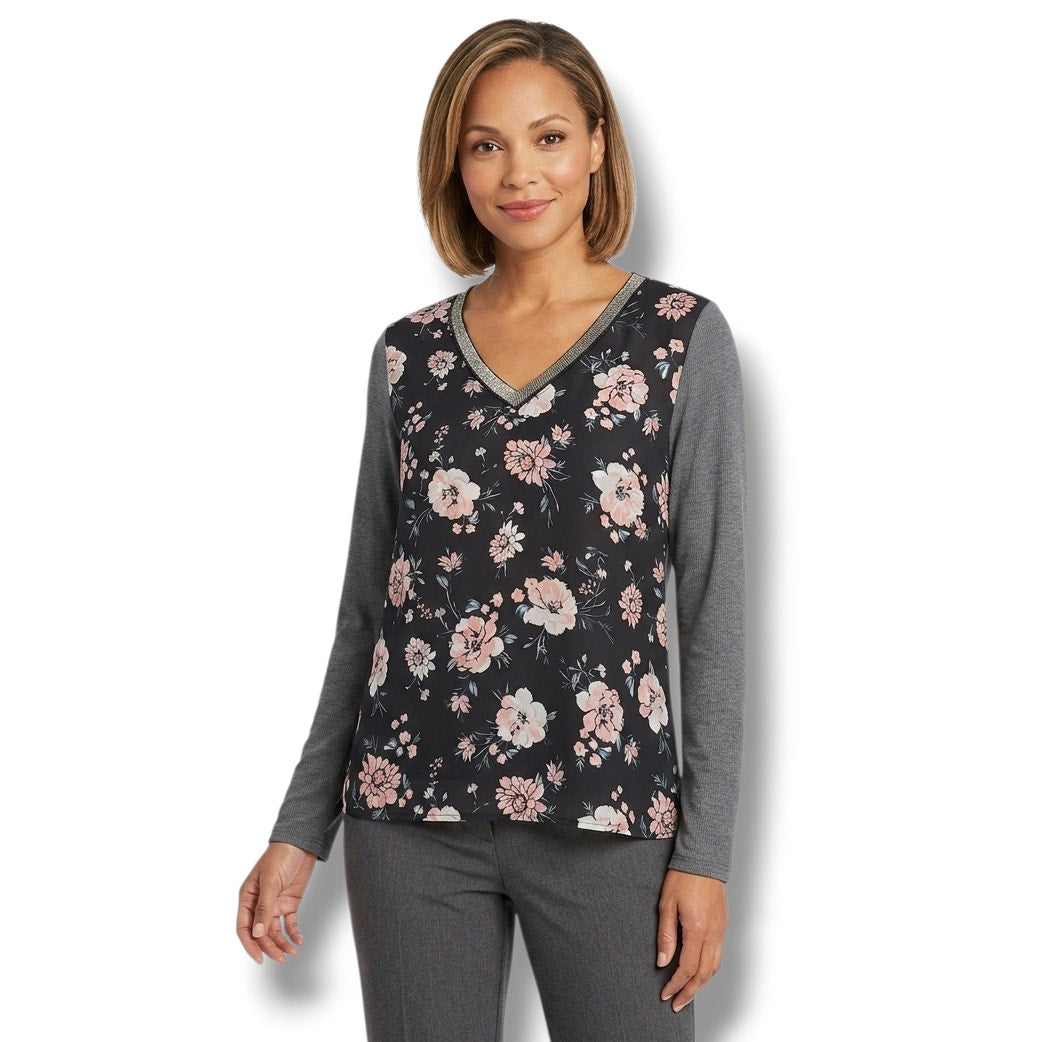 Maurices women's beaded v-neck Floral long sleeve Blouse  - small