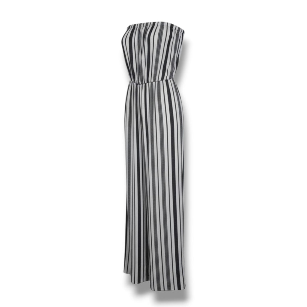 Lani Women’s Black & White Striped Strapless Wide-Leg Jumpsuit – Size Small