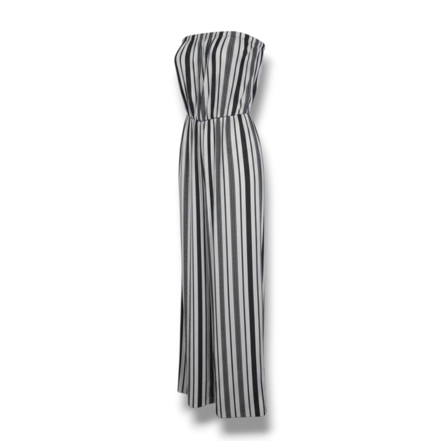 Lani Women’s Black & White Striped Strapless Wide-Leg Jumpsuit – Size Small