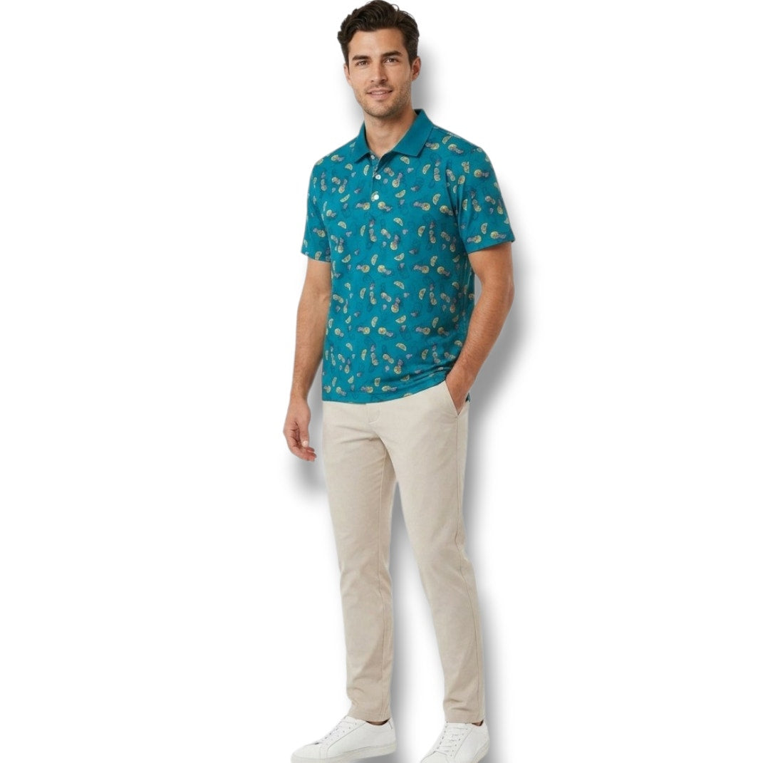 Goodfellow & Co Men’s Green Cocktail Print Standard Fit Polo Shirt – Size Small