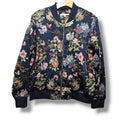 Style Me Women's Size M Navy Blue Asian Floral Butterfly Satin Bomber Jacket