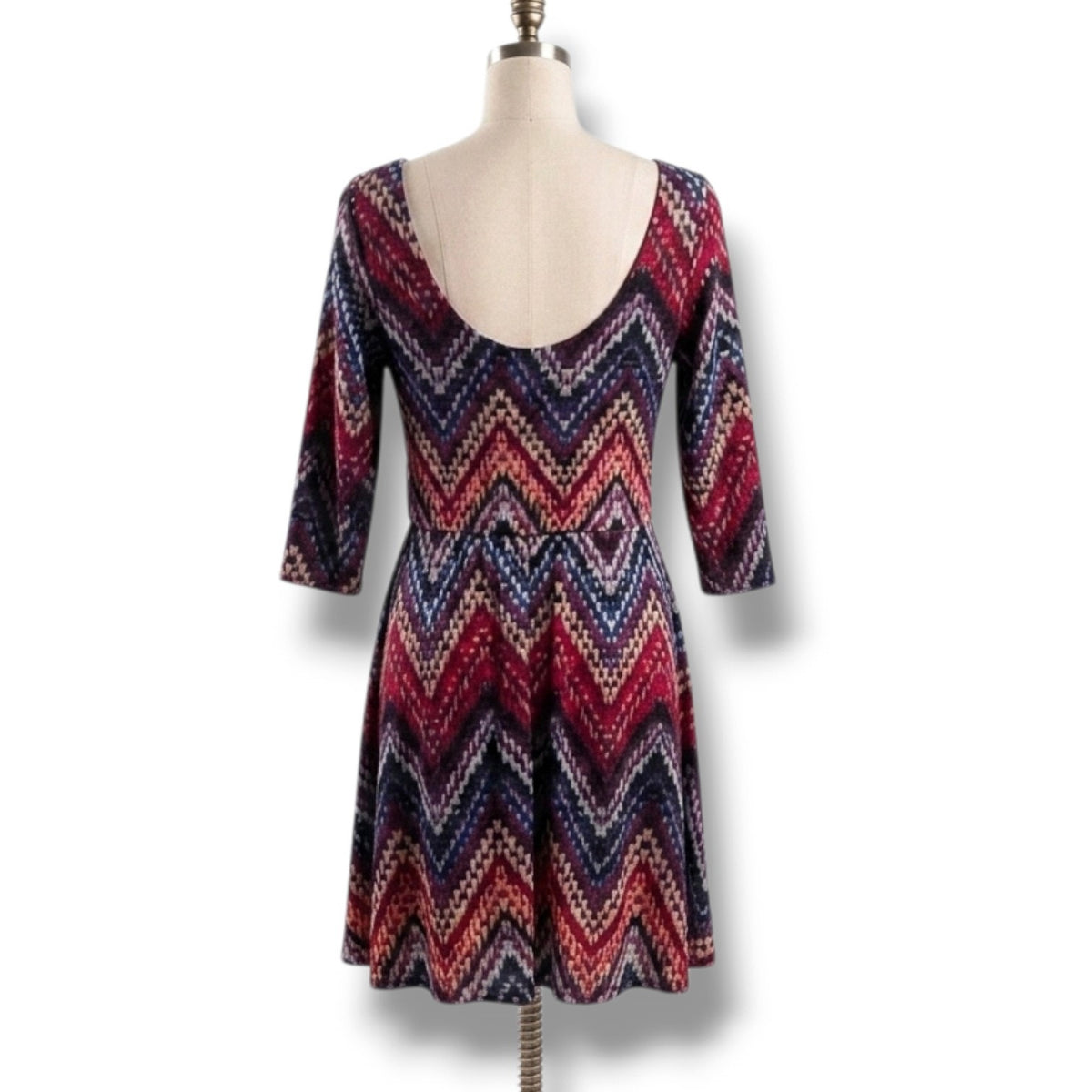 Lily Rose Women’s Multicolor Chevron A-Line Dress Long Sleeve - Size Large