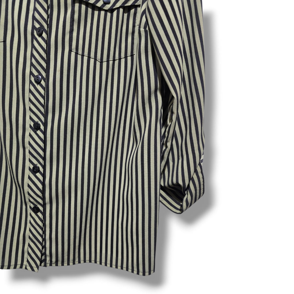 Elementz women's Green & Black Vertical Striped Button Down Blouse Size Small