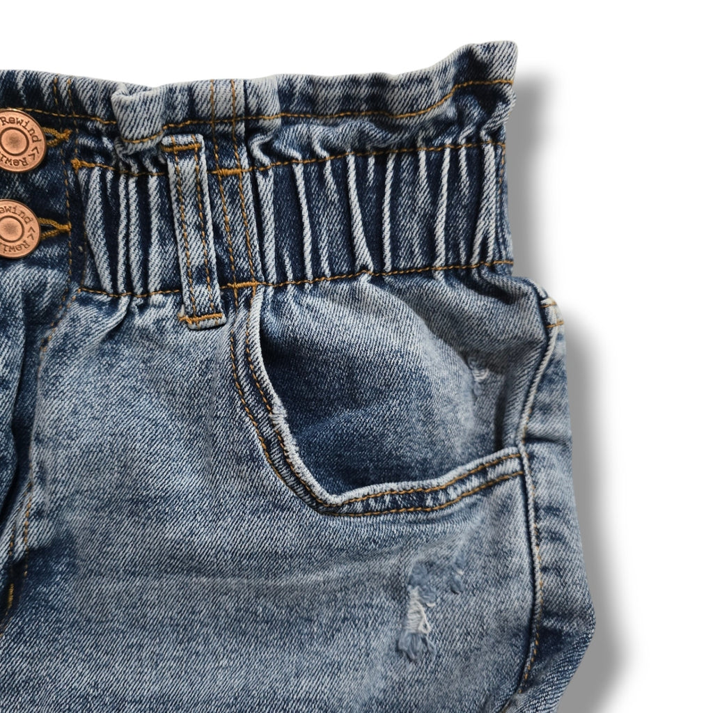 Rewind Women’s Blue Wash High Rise Mom Jeans Size 5/27 Juniors Distressed Denim