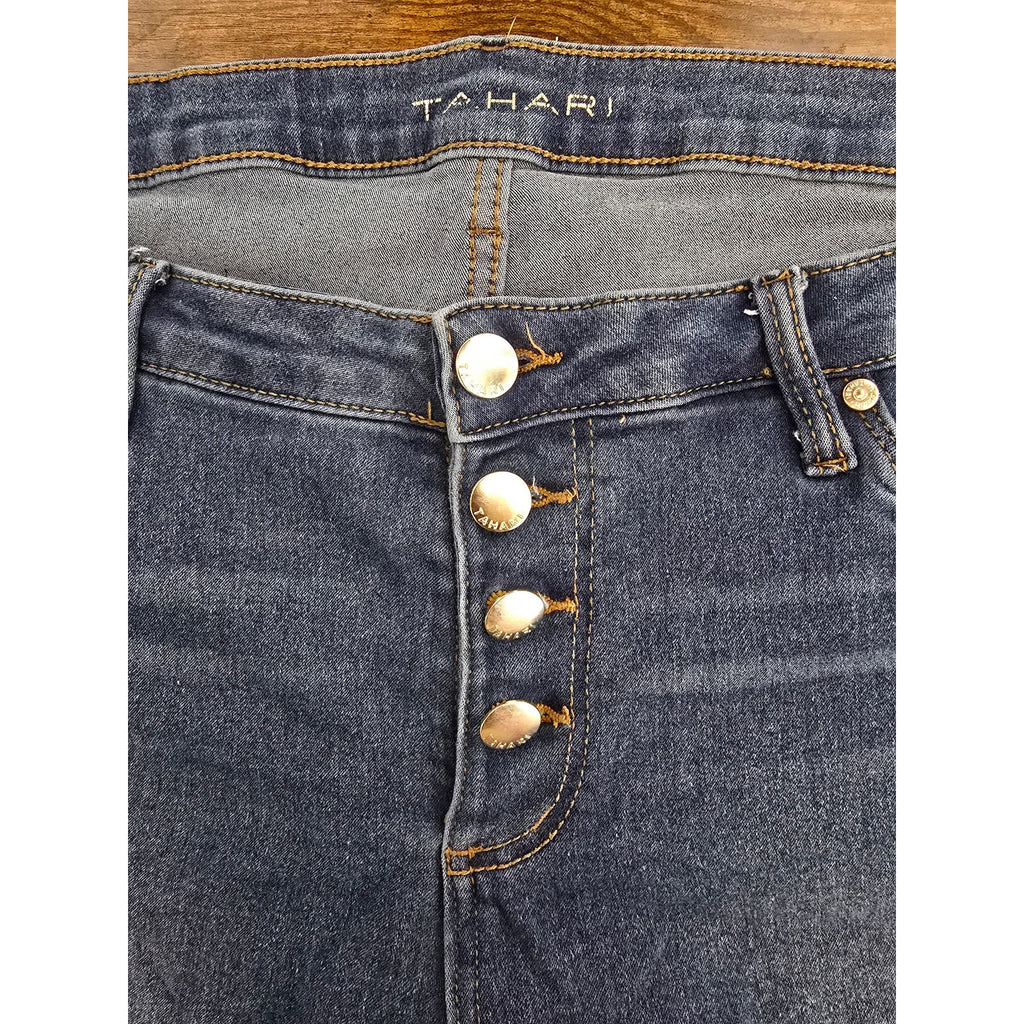 Tahari Women's Size 18W Medium Wash Exposed Button Fly Skinny Ankle Jeans