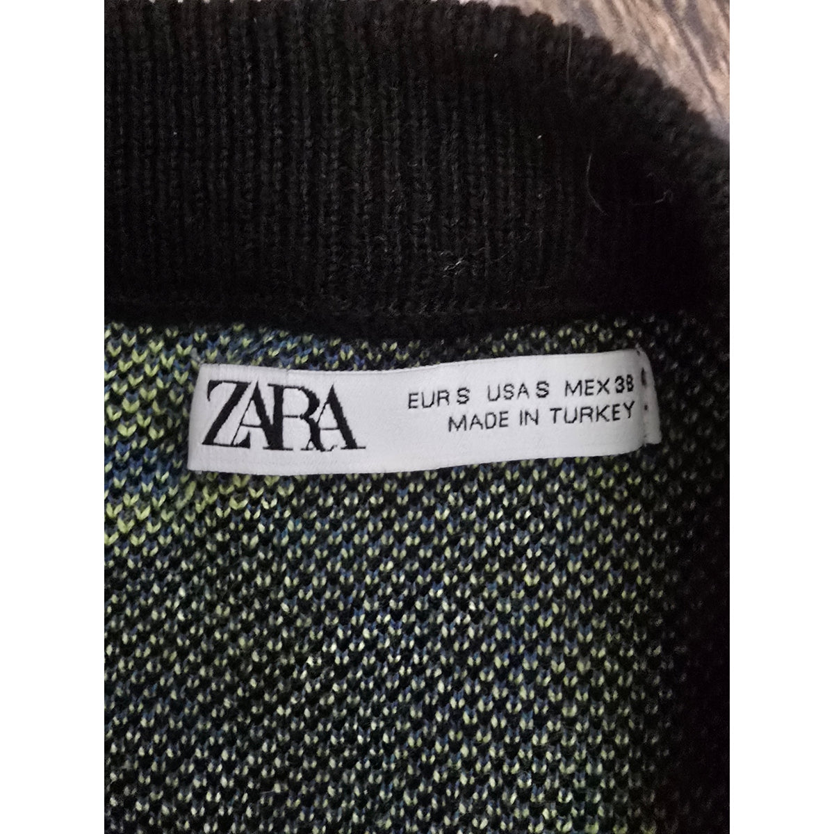 Zara Men's Abstract Camo Intarsia Knit Sweater Electric Blue Yellow Small