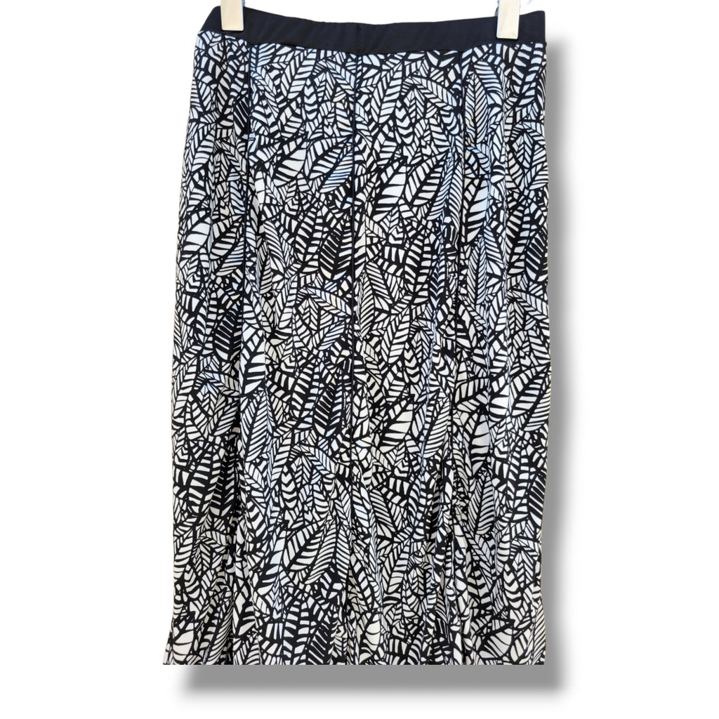 Robert Louis Women’s Black White Leaves Print Midi Skirt Size Large
