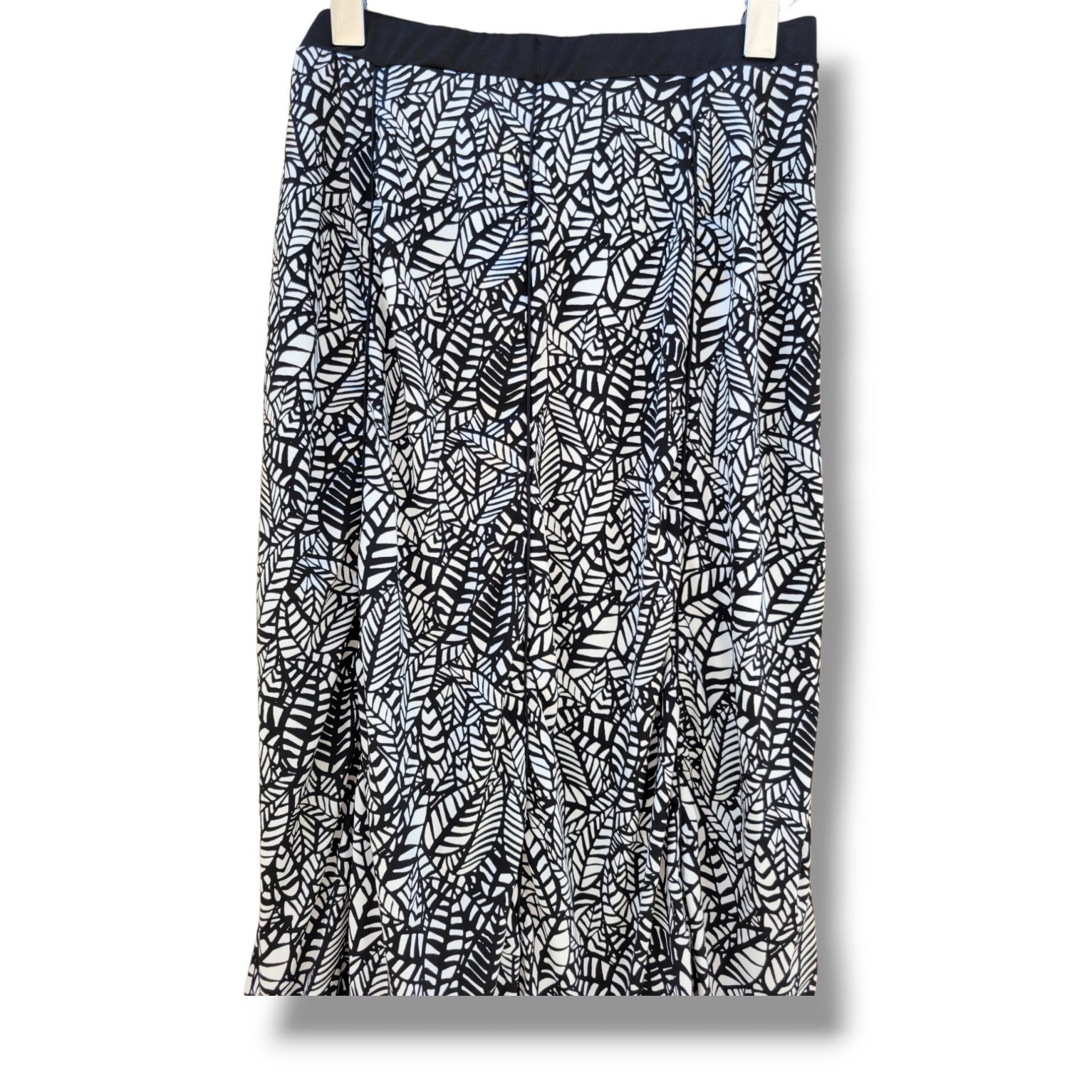Robert Louis Women’s Black White Leaves Print Midi Skirt Size Large