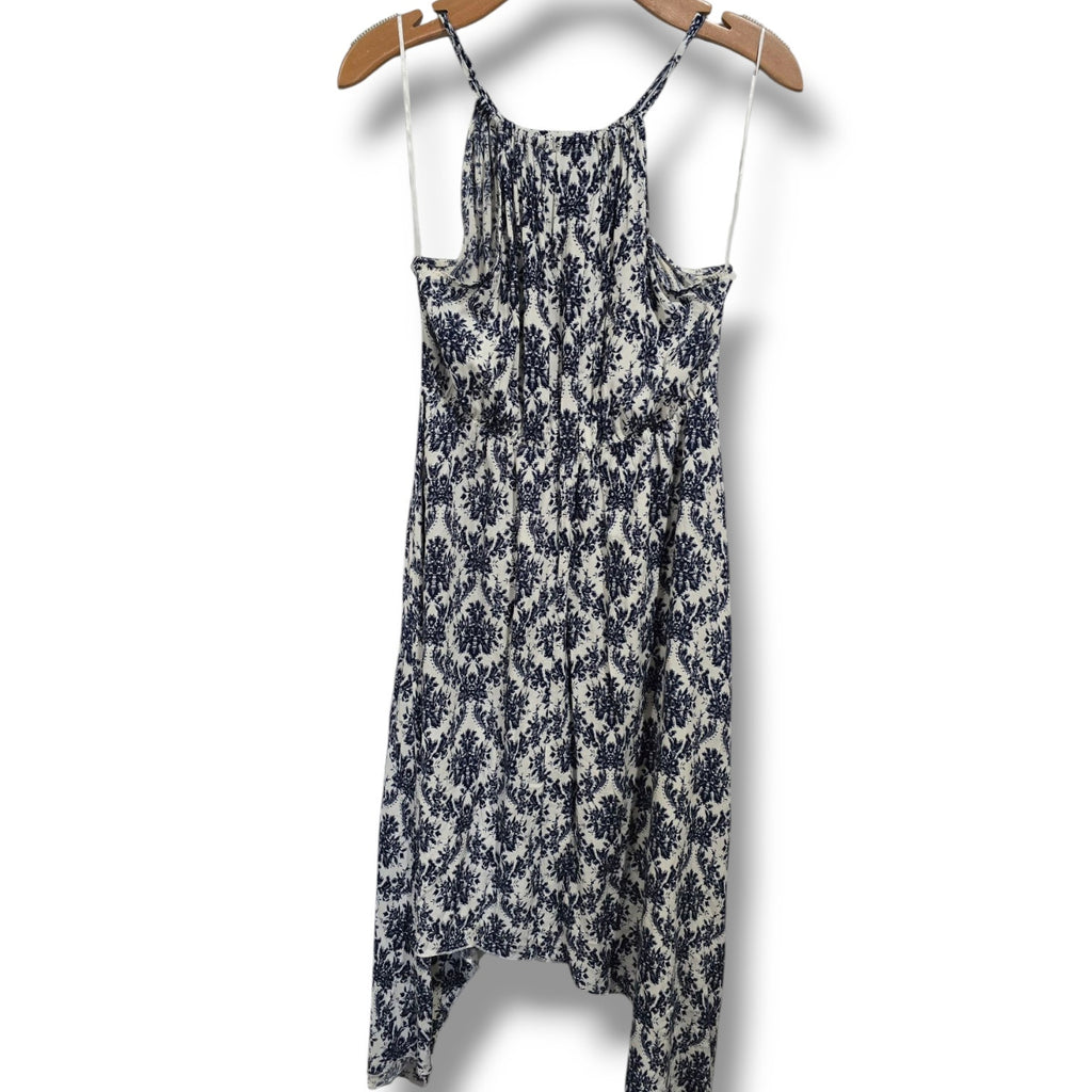 Foreign Exchange Blue & White Floral Sharkbite Hem Dress – Size Small