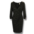 Caché Black & Metallic Gold Shimmer Ruched Faux-Wrap Dress – Large