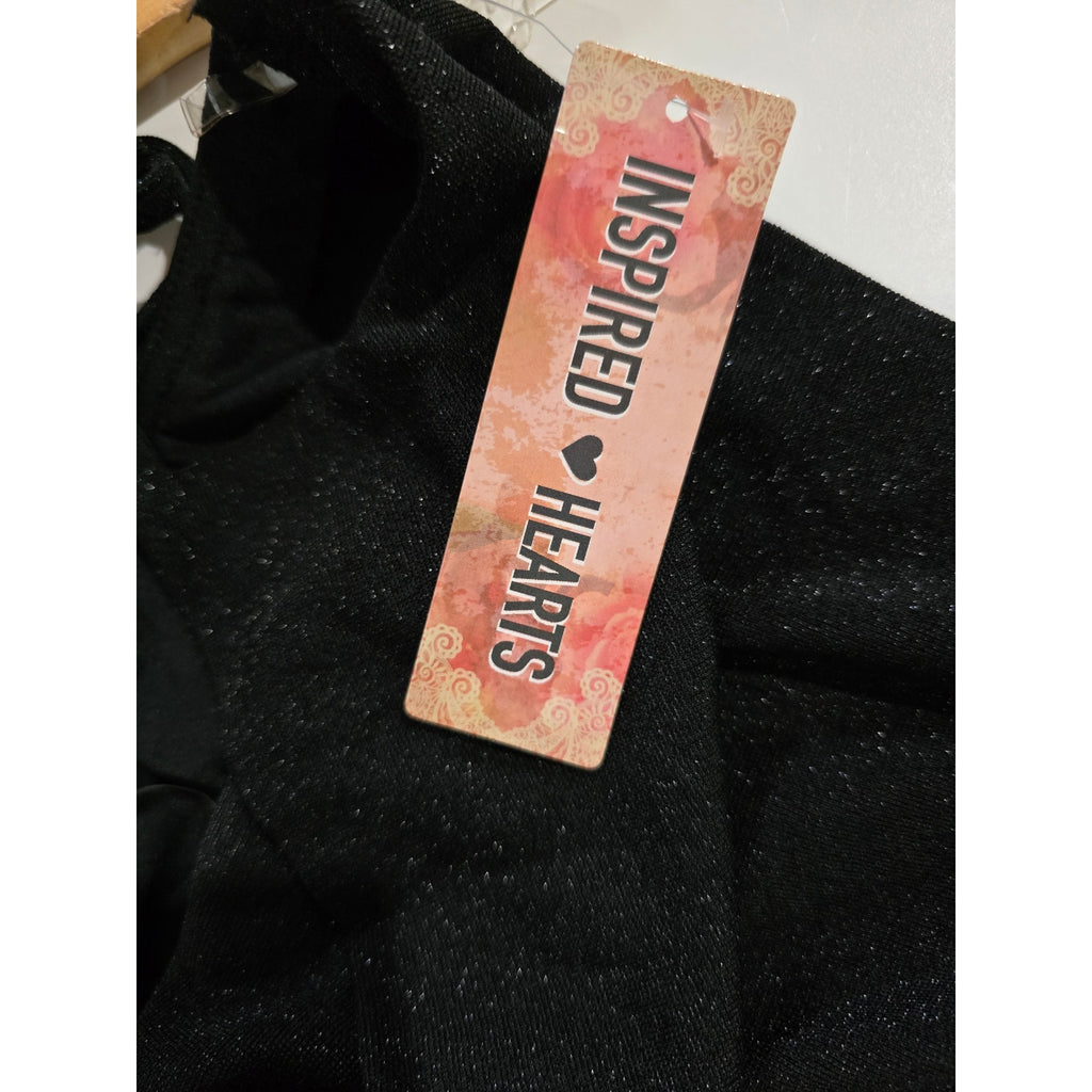 Inspired Hearts Women’s Metallic Black Strapless Ruched Dress Medium NWT
