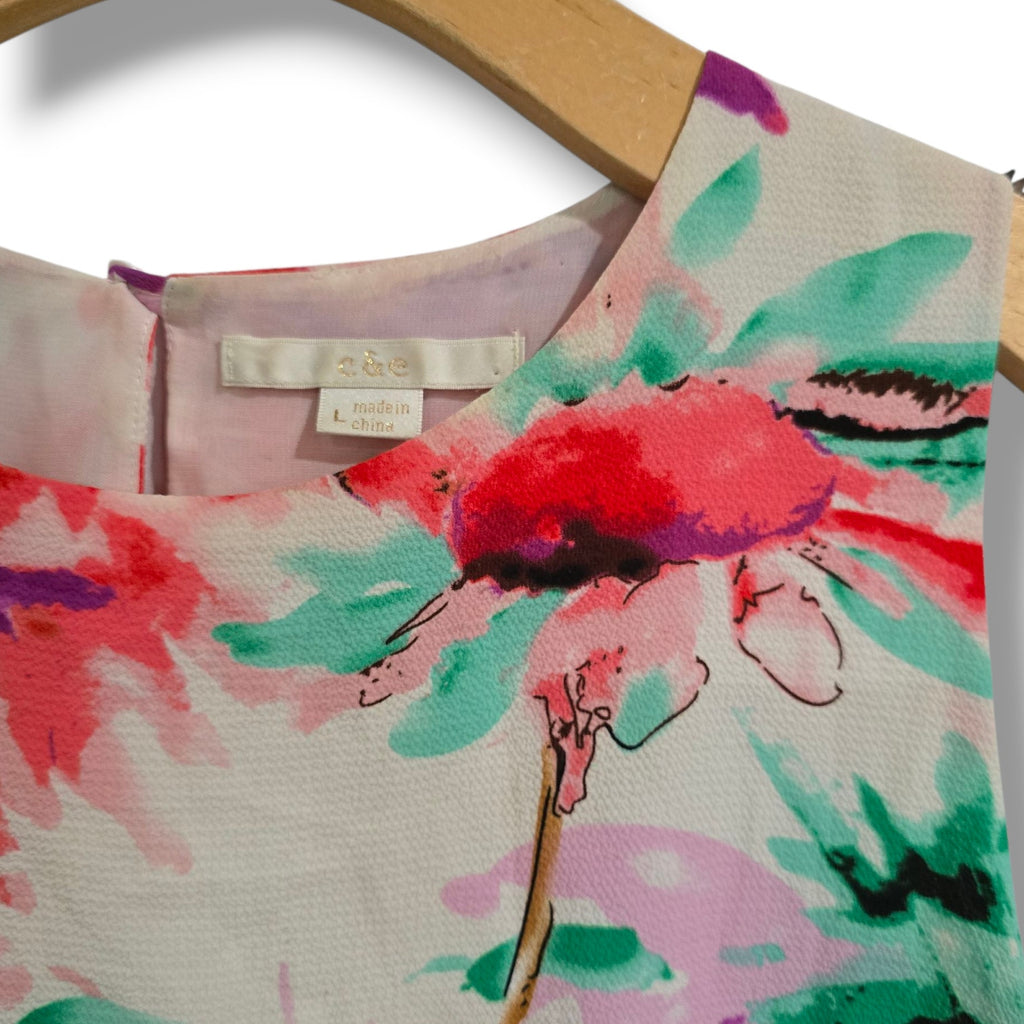 C&E Women’s Multicolor Floral Layered Blouse Large Polyester Spandex Blend