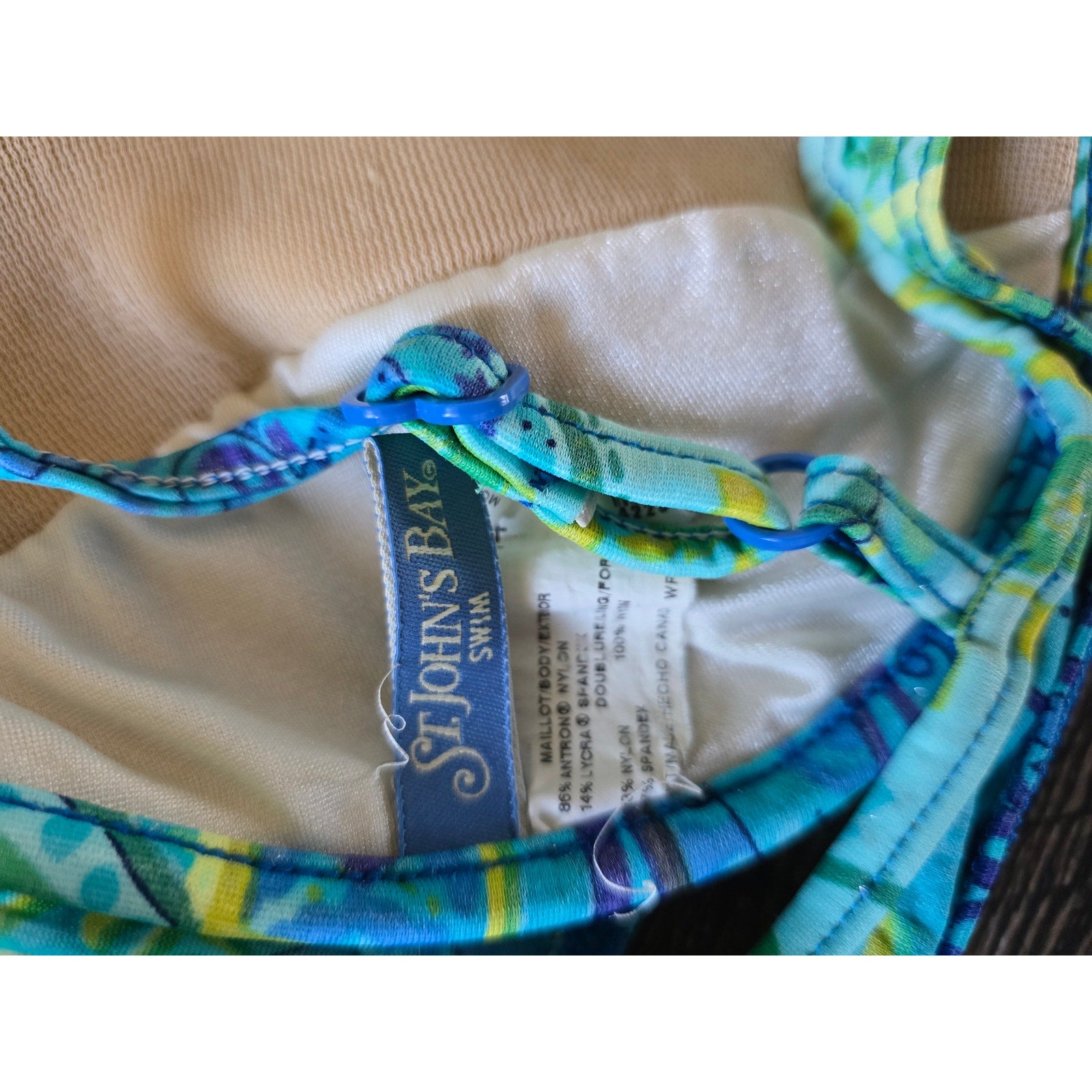 ST. JOHN'S BAY Women's Swim Top Size 14 Blue Teal Paisley Underwire Bikini Top
