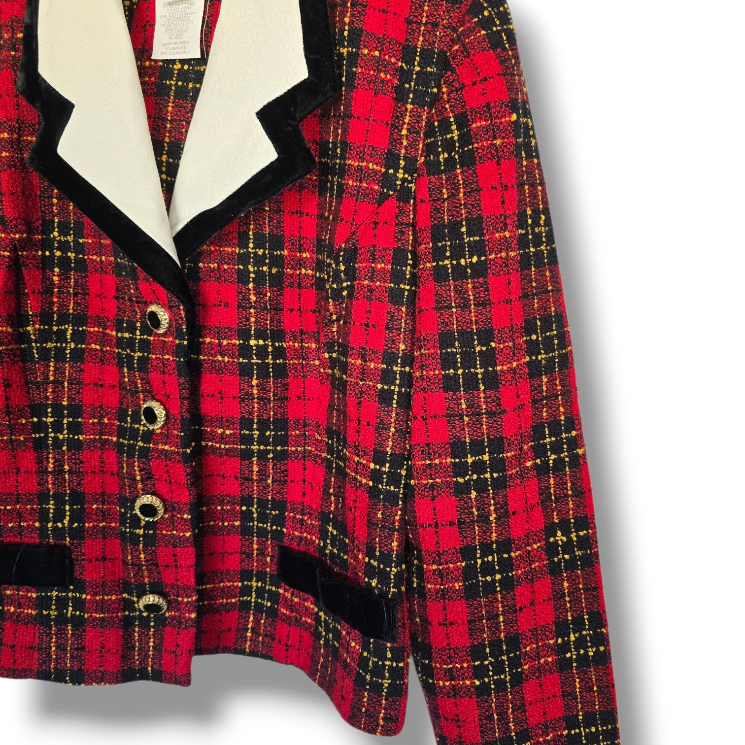 PETITE PERCEPTIONS by Irene B. Vintage Plaid Blazer Size 12P Red Black Gold
