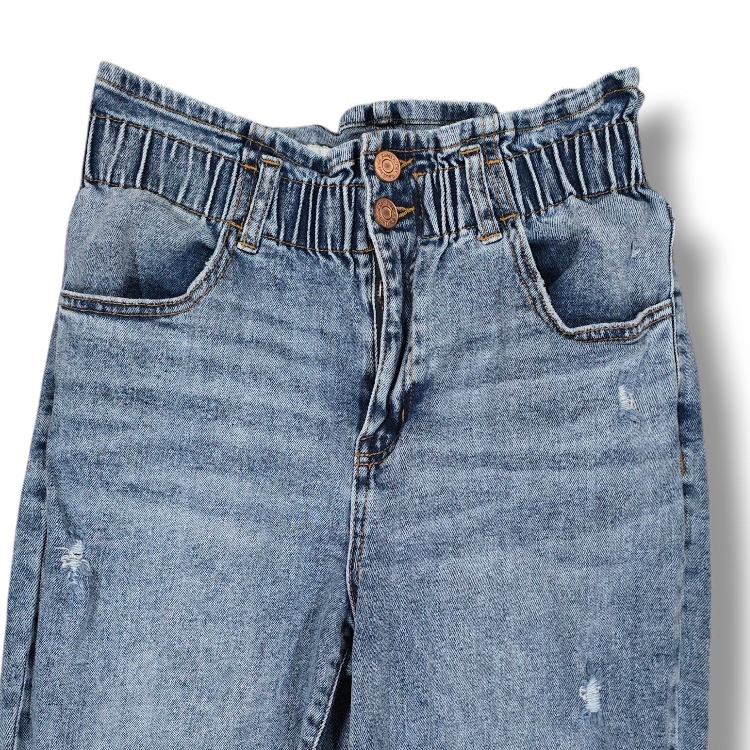 Rewind Women’s Blue Wash High Rise Mom Jeans Size 5/27 Juniors Distressed Denim