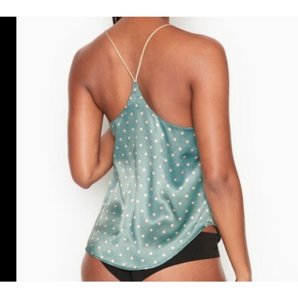 Victoria’s Secret Women’s Jade Green Polka Dot Satin Racerback Cami – Size XL