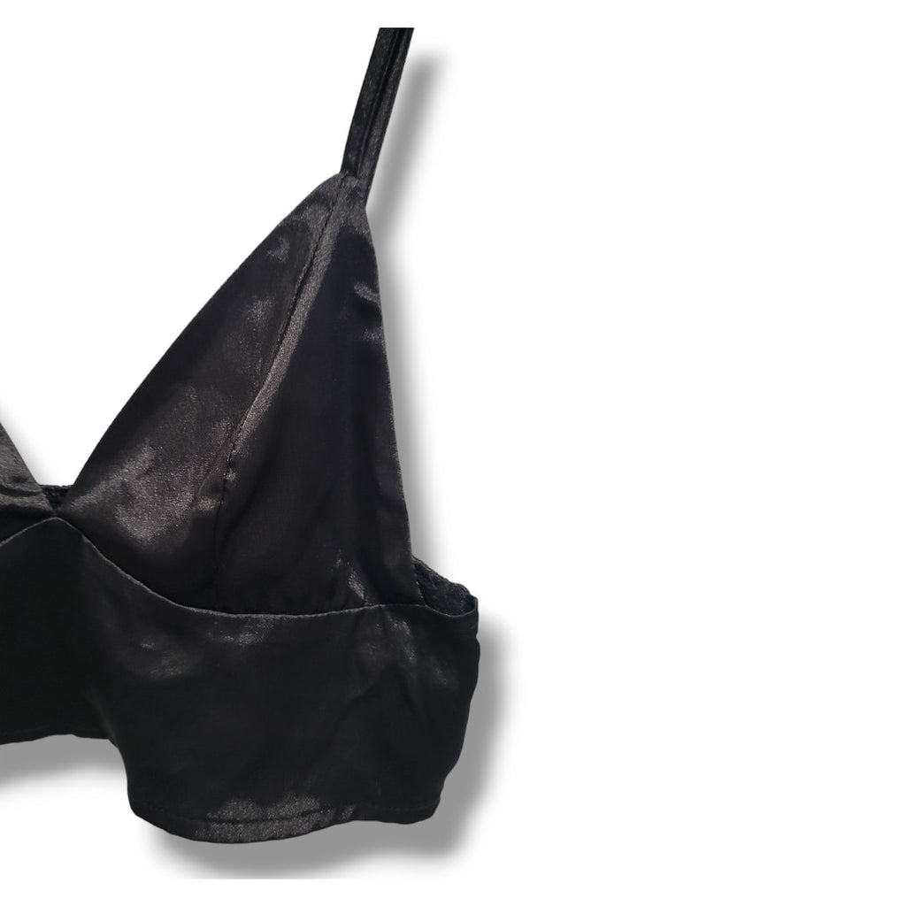 Shein Prive Women’s Black Satin Longline Bralette Top – Size Small