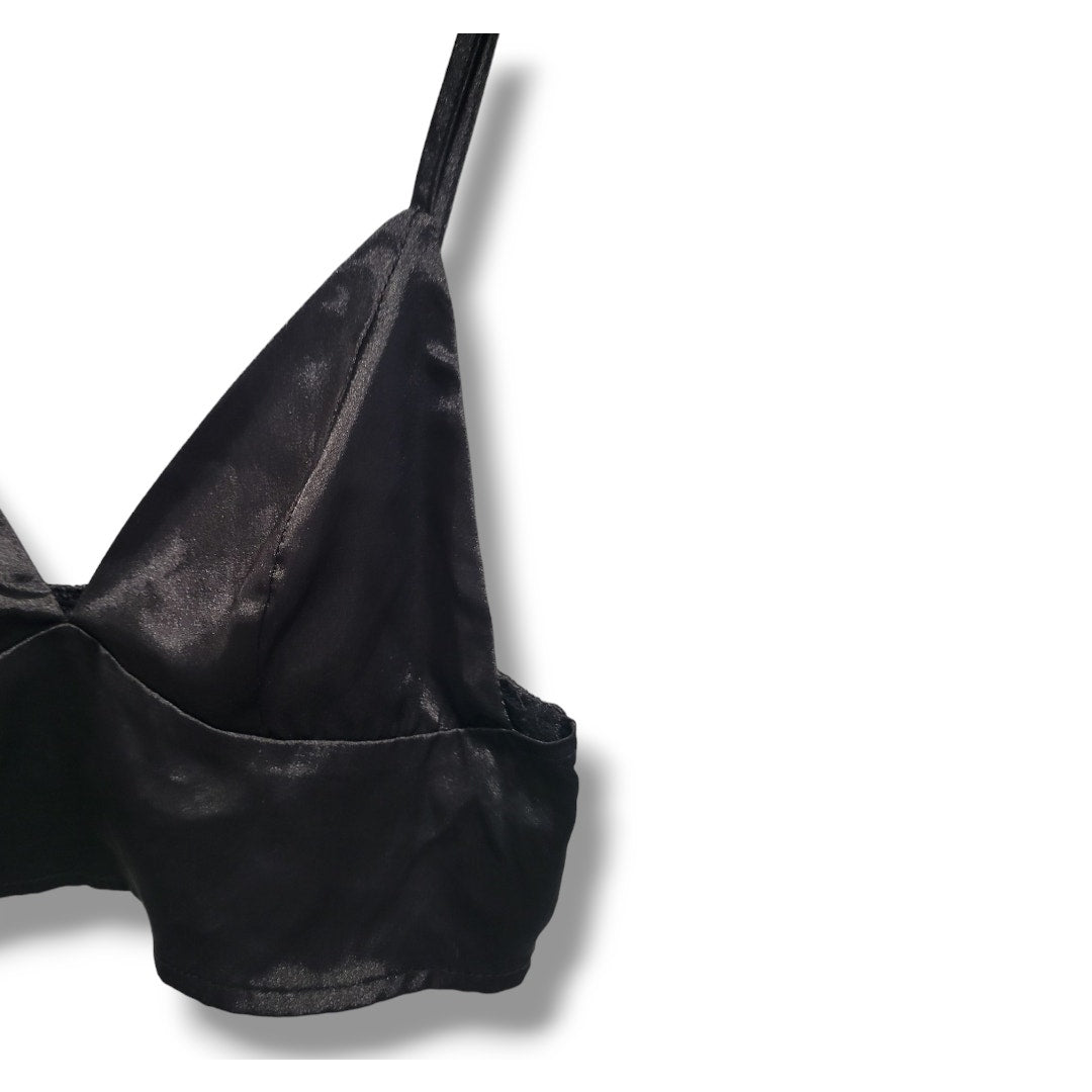 Shein Prive Women’s Black Satin Longline Bralette Top – Size Small