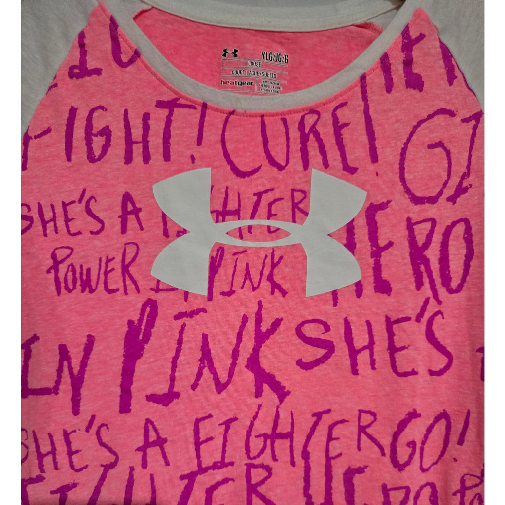 Under Armour Girls “Power in Pink” HeatGear Shirt Breast Cancer Awareness YLG
