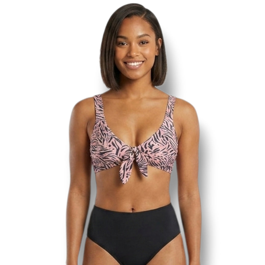 Xhilaration Juniors Pink & Gray Animal Print Tie Front Bikini Top XS